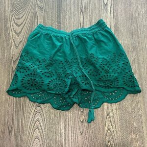 Pimkie Womens Eyelet Shorts High Rise Drawstring Elastic Waist Green Size Small